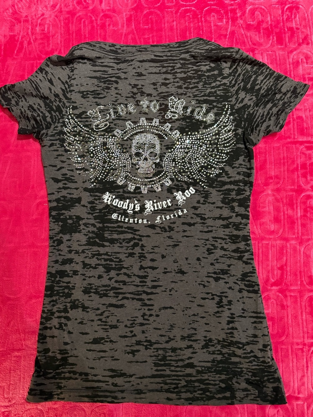Y2K Rhinestone Skull Burnout Tee • Edgy Biker Graphic Top